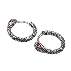 Stainless Steel Hoop Earrings Pave Rhinestone Snake Antique Silver, approx 17mm