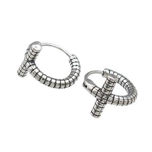 Stainless Steel Hoop Earrings Cross Antique Silver, approx 12mm, 15mm dia