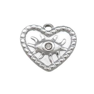 Raw Stainless Steel Heart Pendant With Evil Eye Pave Rhonestone, approx 15mm