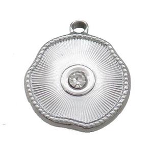 Raw Stainless Steel Sunburst Pendant Pave Rhinestone Circle, approx 19.5mm