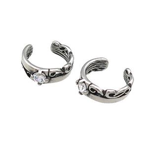 Stainless Steel Clip Earrings Pave Rhinestone Antique Silver, approx 13-15mm