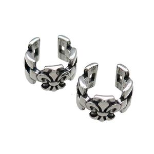 Stainless Steel Clip Earrings Fleur De Lis Antique Silver, approx 13-15mm