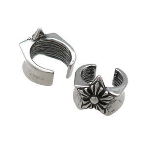 Stainless Steel Clip Earrings Antique Silver, approx 13-15mm