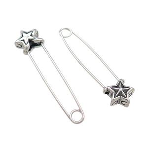 Stainless Steel Safety Pins Star Antique Silver, approx 9-13mm, 40mm