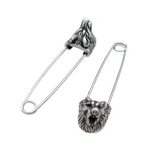 Stainless Steel Safety Pins Lion Antique Silver, approx 9-13mm, 40mm