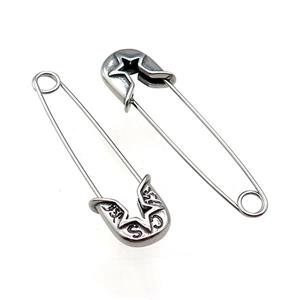 Stainless Steel Safety Pins Antique Silver, approx 9-13mm, 40mm