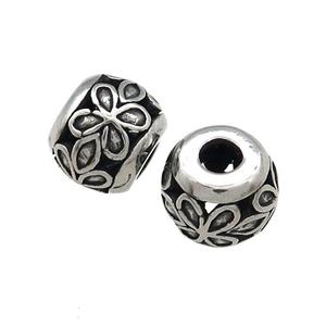 Titanium Steel Round Beads Large Hole Hollow Antique Silver, approx 9-11mm, 4mm hole