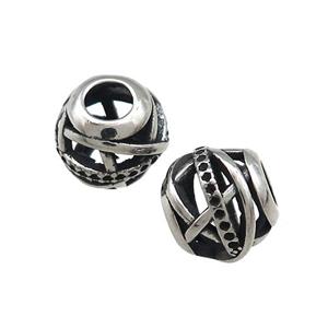 Titanium Steel Round Beads Large Hole Hollow Antique Silver, approx 9-10mm, 4mm hole