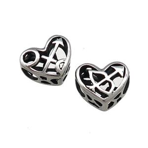 Titanium Steel Heart Beads Zodiac Sagittarius Large Hole Hollow Antique Silver, approx 12mm, 4mm hole