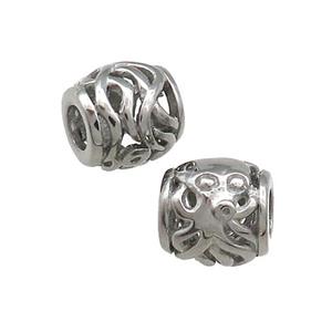 Raw Titanium Steel Barrel Beads Large Hole Hollow, approx 9mm, 4mm hole