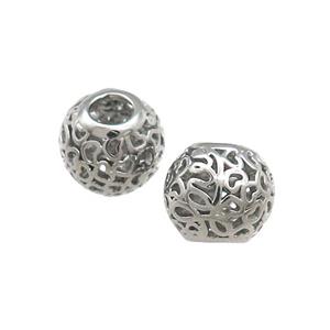 Raw Titanium Steel Round Beads Large Hole Hollow, approx 9-10mm, 4mm hole