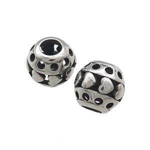 Titanium Steel Round Beads Large Hole Hollow Antique Silver, approx 9-10mm, 4mm hole