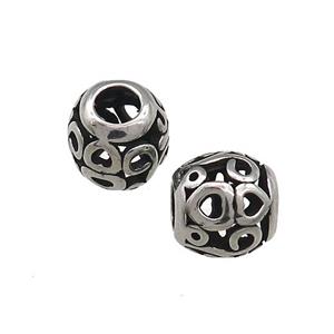 Titanium Steel Round Beads Large Hole Hollow Antique Silver, approx 9-10mm, 4mm hole