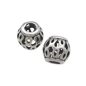 Titanium Steel Round Beads Large Hole Hollow Antique Silver, approx 9-10mm, 4mm hole