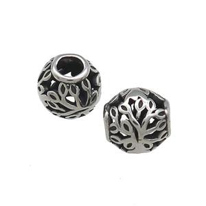 Titanium Steel Round Beads Large Hole Hollow Antique Silver, approx 10mm, 4mm hole