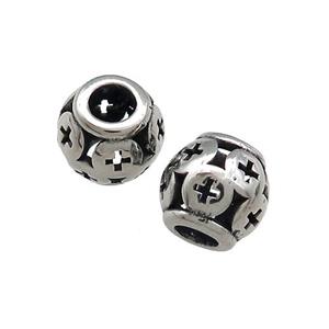 Titanium Steel Barrel Beads Large Hole Hollow Antique Silver, approx 9-10mm, 4mm hole