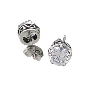 Stainless Steel Stud Earring Pave Rhinestone Antique Silver, approx 8mm