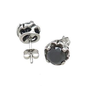 Stainless Steel Stud Earring Pave Rhinestone Antique Silver, approx 9mm