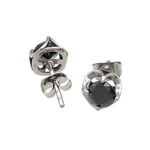 Stainless Steel Stud Earring Pave Rhinestone Antique Silver, approx 7mm