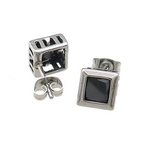 Stainless Steel Stud Earring Pave Rhinestone Antique Silver, approx 8mm