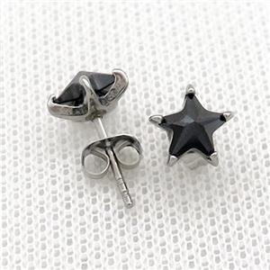 Stainless Steel Stud Earring Pave Rhinestone Star Antique Silver, approx 8mm