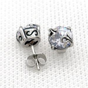 Stainless Steel Stud Earring Pave Rhinestone Antique Silver, approx 8mm