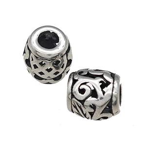 Titanium Steel Barrel Beads Large Hole Hollow Antique Silver, approx 9-10mm, 4mm hole