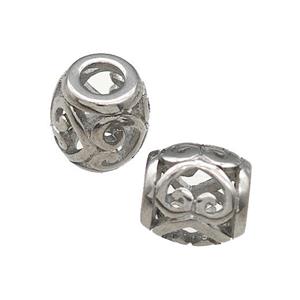 Raw Titanium Steel Barrel Beads Large Hole Hollow, approx 9-10mm, 4mm hole