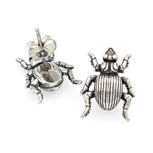 Stainless Steel Beetle Stud Earrings Antique Silver, approx 12-16mm