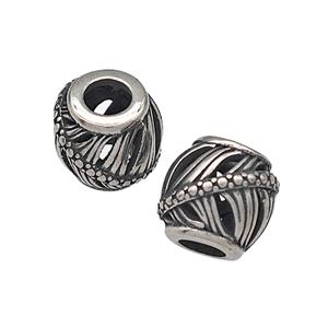 316 Stainless Steel Barrel Beads Hollow Large Hole Antique silver, approx 9-10mm, 4mm hole