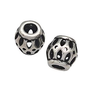 316 Stainless Steel Barrel Beads Hollow Large Hole Antique silver, approx 9-10mm, 4mm hole