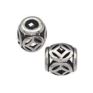 316 Stainless Steel Barrel Beads Hollow Large Hole Antique silver, approx 9-10mm, 4mm hole