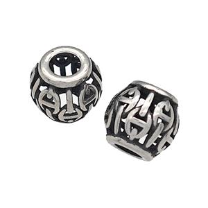 316 Stainless Steel Barrel Beads Hollow Large Hole Antique silver, approx 9-10mm, 4mm hole