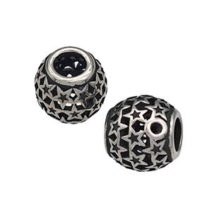 316 Stainless Steel Barrel Beads Hollow Large Hole Antique silver, approx 9-10mm, 4mm hole