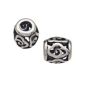 316 Stainless Steel Barrel Beads Hollow Large Hole Antique silver, approx 9-10mm, 4mm hole