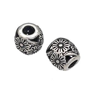 316 Stainless Steel Barrel Beads Flower Hollow Large Hole Antique silver, approx 9-10mm, 4mm hole