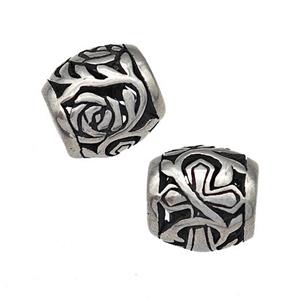 Stainless Steel Barrel Beads Hollow Large Hole Antique Silver, approx 9-10mm, 4mm hole