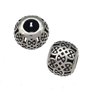 Stainless Steel Round Beads Hollow Large Hole Antique Silver, approx 9-10mm, 4mm hole