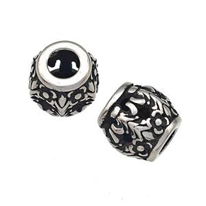 Stainless Steel Barrel Beads Hollow Large Hole Antique Silver, approx 9-10mm, 4mm hole