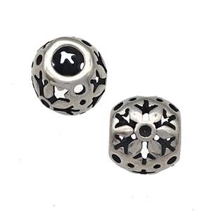 Stainless Steel Round Beads Hollow Large Hole Antique Silver, approx 9-10mm, 4mm hole