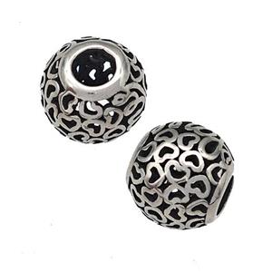 Stainless Steel Round Beads Hollow Large Hole Antique Silver, approx 9-10mm, 4mm hole