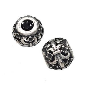 Stainless Steel Round Beads Hollow Large Hole Antique Silver, approx 9-10mm, 4mm hole