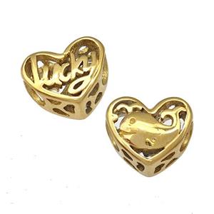 Stainless Steel Heart Beads Lucky Dolphin Hollow Large Hole Gold Plated, approx 12mm, 4mm hole