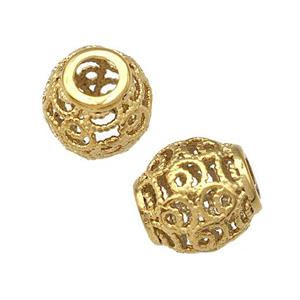 Stainless Steel Barrel Beads Hollow Large Hole Gold Plated, approx 9-10mm, 4mm hole