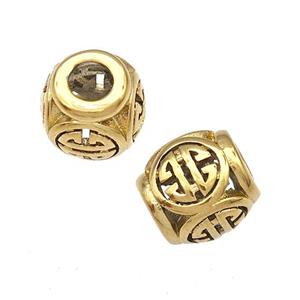 Stainless Steel Barrel Beads Hollow Large Hole Gold Plated, approx 9-10mm, 4mm hole