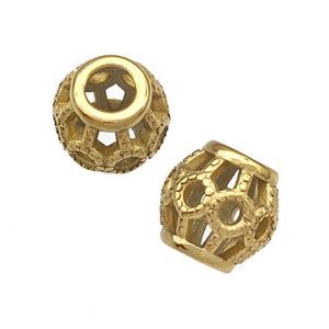 Stainless Steel Barrel Beads Hollow Large Hole Gold Plated, approx 9-10mm, 4mm hole