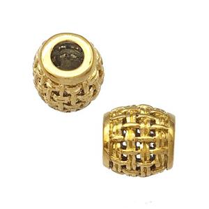 Stainless Steel Barrel Beads Hollow Large Hole Gold Plated, approx 9-10mm, 4mm hole