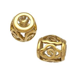 Stainless Steel Barrel Beads Hollow Large Hole Gold Plated, approx 9-10mm, 4mm hole