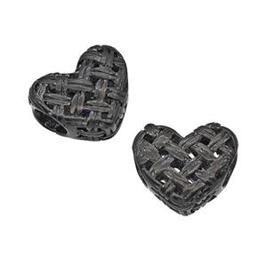 Stainless Steel Heart Beads Hollow Large Hole Black Plated, approx 12mm, 4mm hole