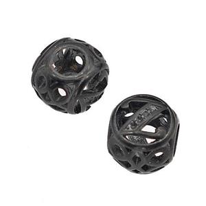 Stainless Steel Round Beads Letter-Z Hollow Large Hole Black Plated, approx 9-10mm, 4mm hole